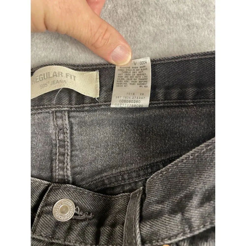 Levis 505 Jeans Adult 36x32 Black Denim Regular Fit Straight Leg Distressed